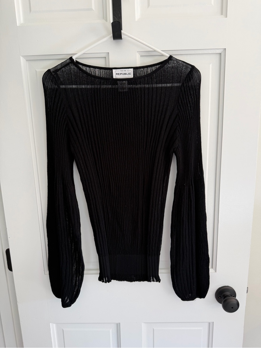 For The Republic‎ Black Sheer Rib Knit Balloon Sleeve Sweater Size S